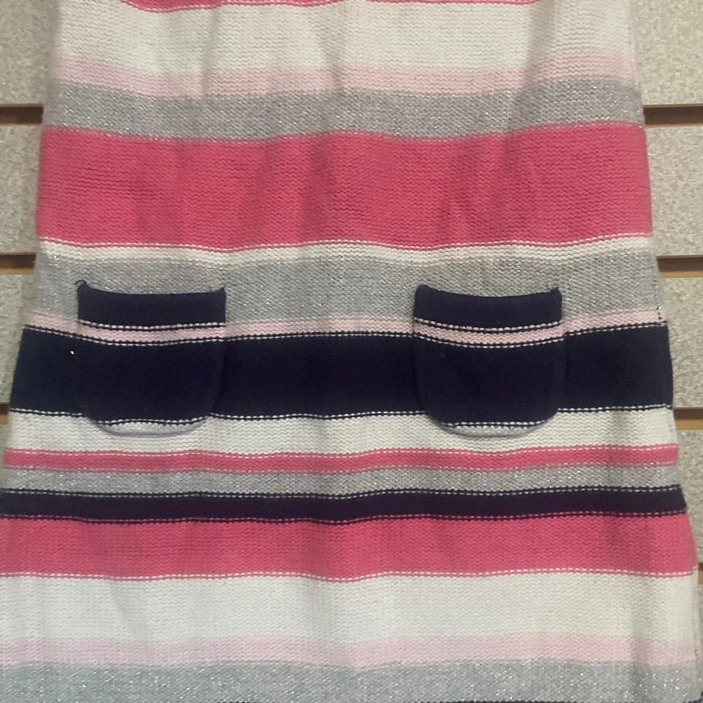 Gymboree Girls Size 5 Striped Sweater Dress Pink Navy Blue Metallic Sparkle Knit